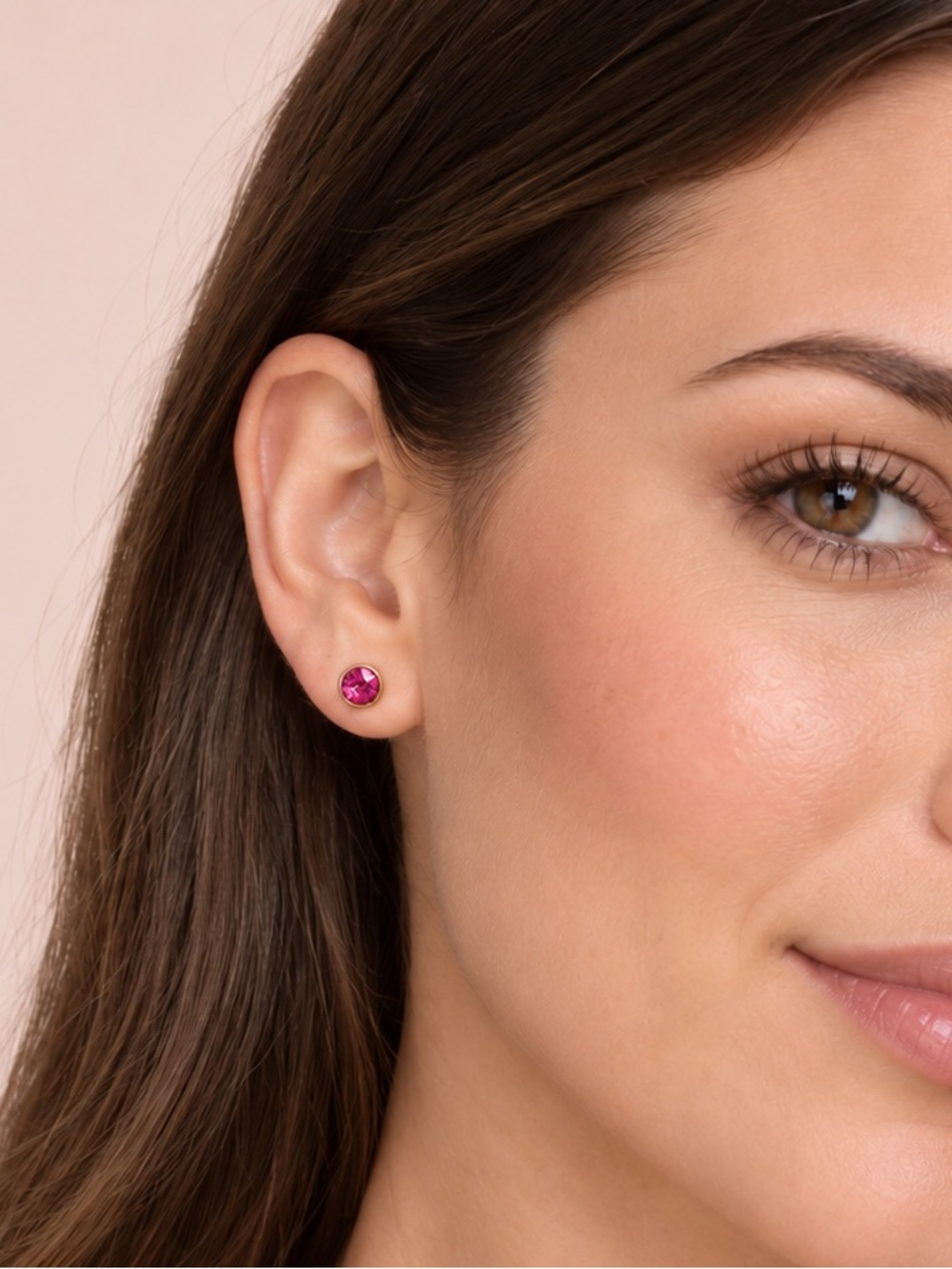 Fuchsia Pink Crystal Round Stud Earrings NWT